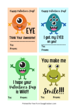 Free Printable Kids Valentine's Day Monster Cards | SwagGrabber
