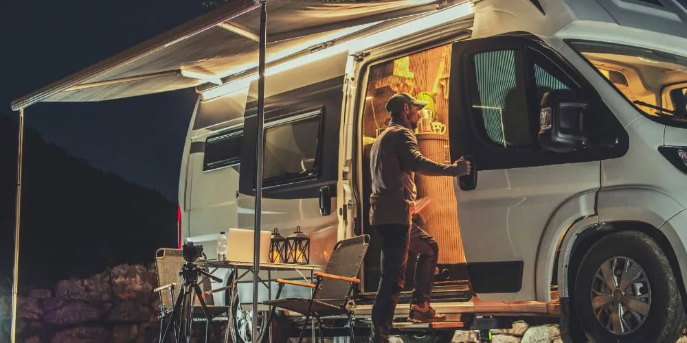 rv with tent open