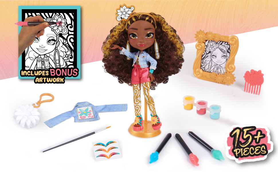 just play art squad vannah 10 inch doll & accessories with diy craft painting