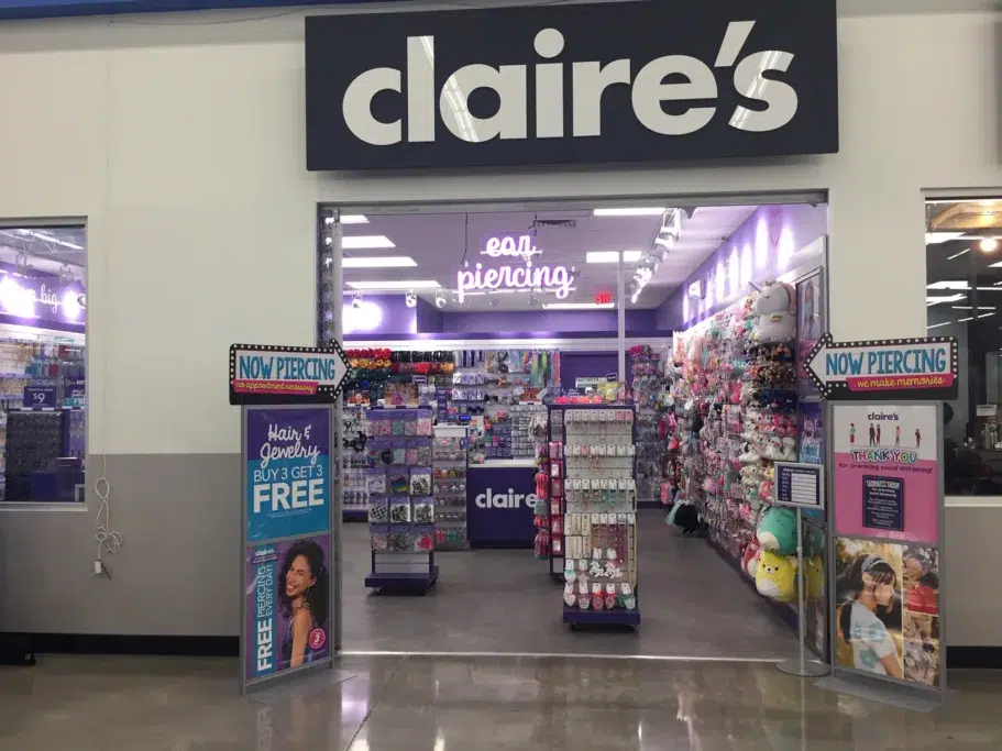 Claire's store entrance with piercing services.