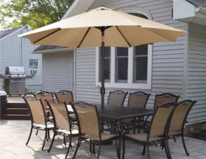 9 foot patio umbrella with crank and push button to tilt