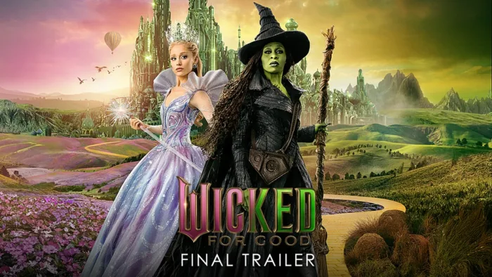 Wicked For Good final trailer poster with two characters.