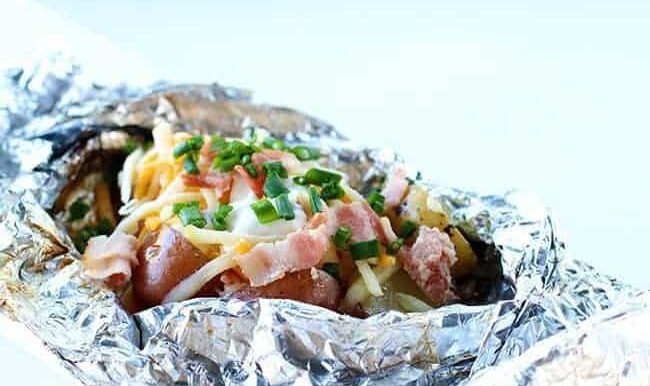 campfire grilled loaded baked potatoes