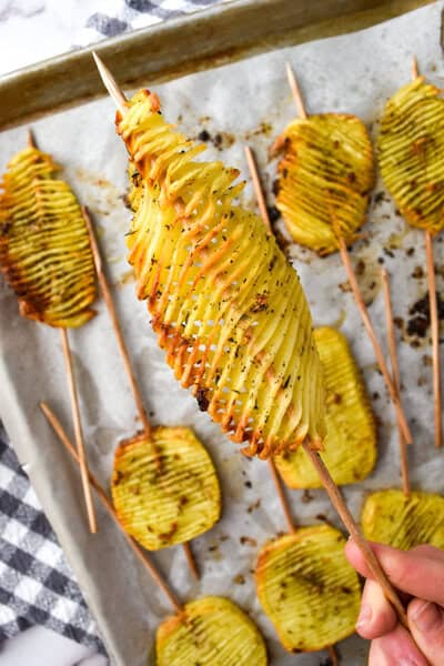 hasselback potatoes on pan