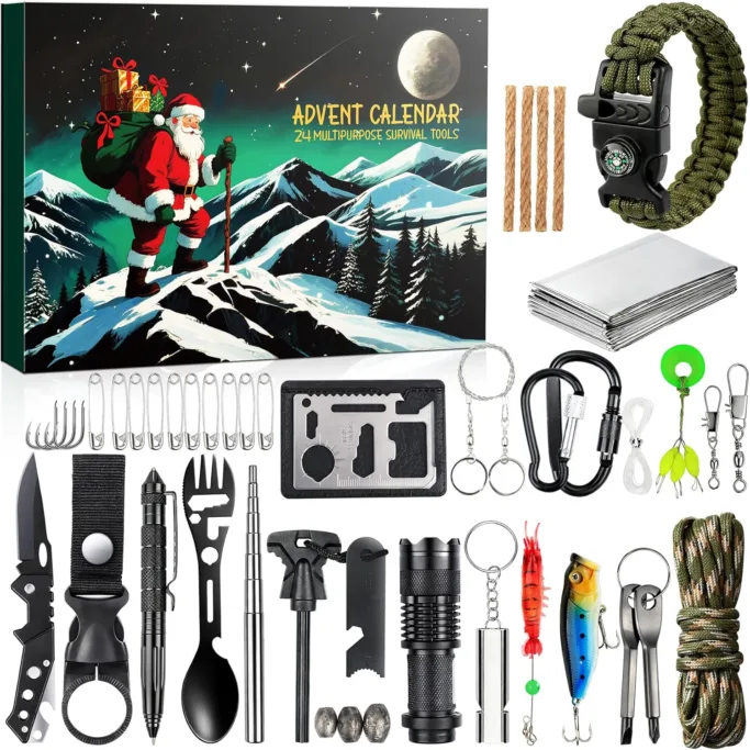 Santa advent calendar with survival tools set.