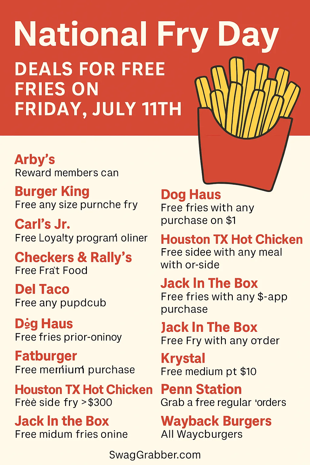 National Fry Day free fries deals, July 11th.