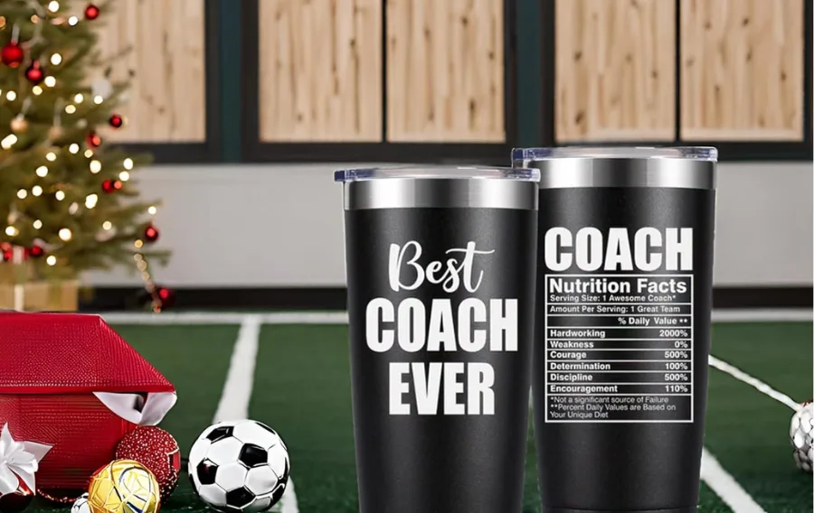 Best coach ever tumblers, holiday sports theme.