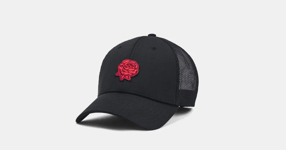 Black cap with red rose embroidery