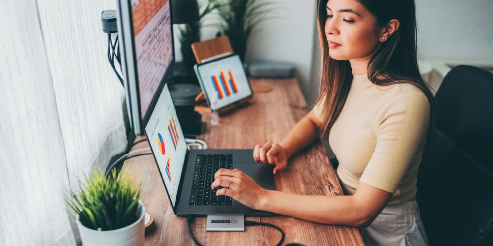 woman working at home on laptop