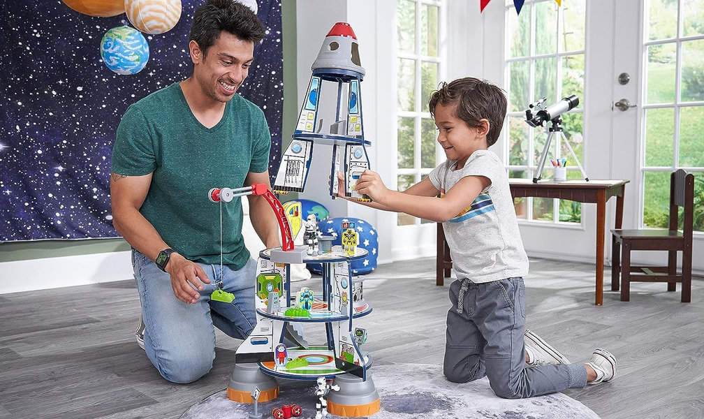 kidkraft wooden 3 section rocket ship