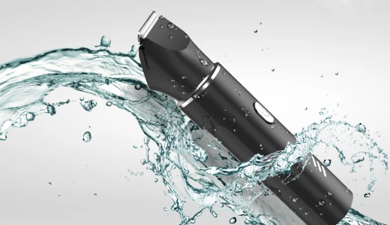 Waterproof electric trimmer with splash effect.