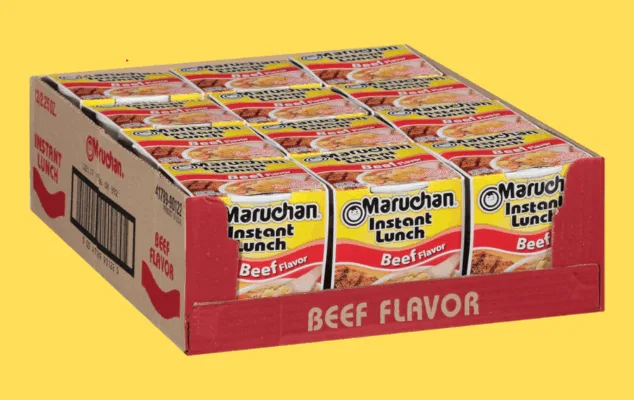 Box of Maruchan Instant Lunch beef flavor cups.
