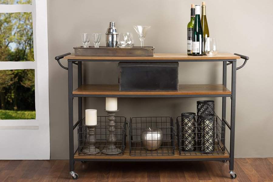 baxton studio lancashire wood and metal kitchen cart
