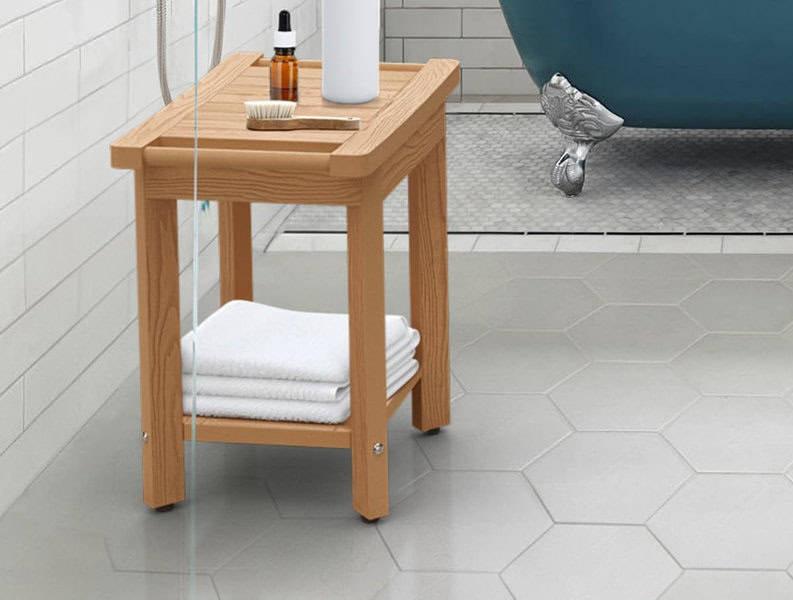 shower stool with large storage shelf