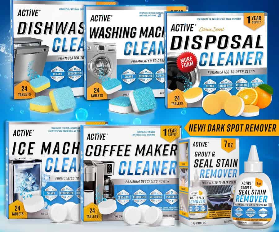 Various Active cleaning products for appliances and surfaces.