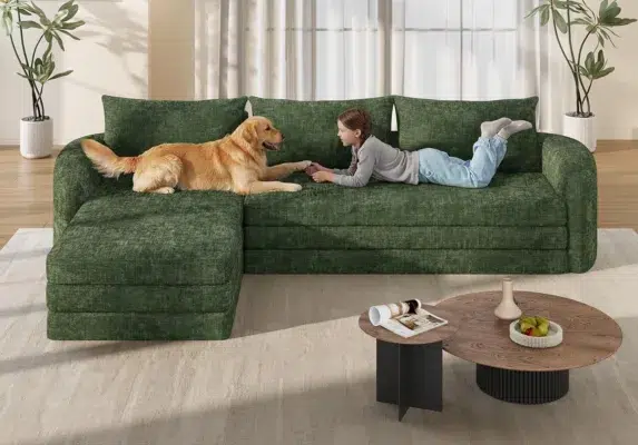 modular sectional sofa with curved armrest