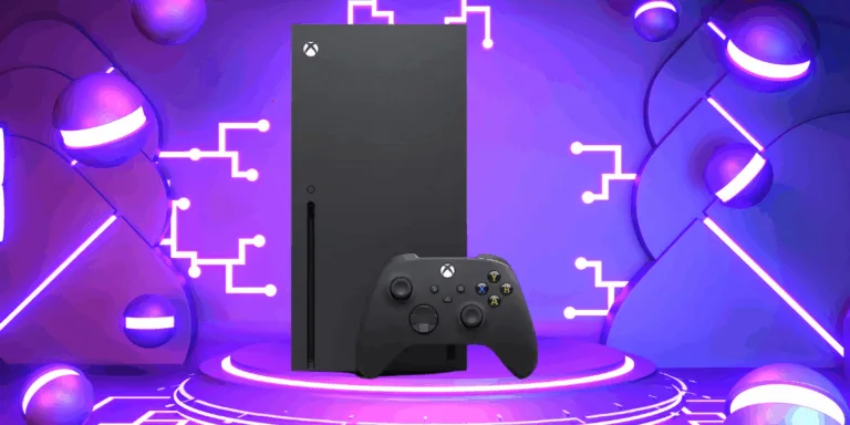 Xbox Series X with controller, futuristic background