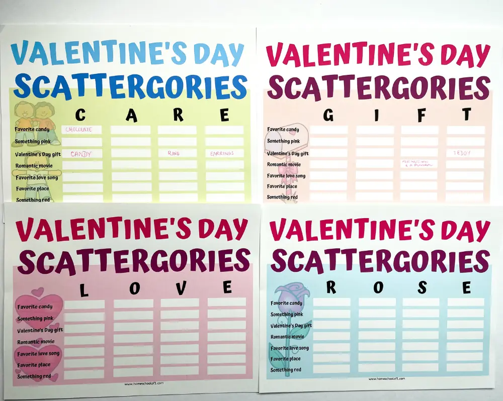 valentines day scattergories free printable