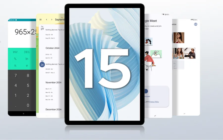 Tablet with apps and large number 15.