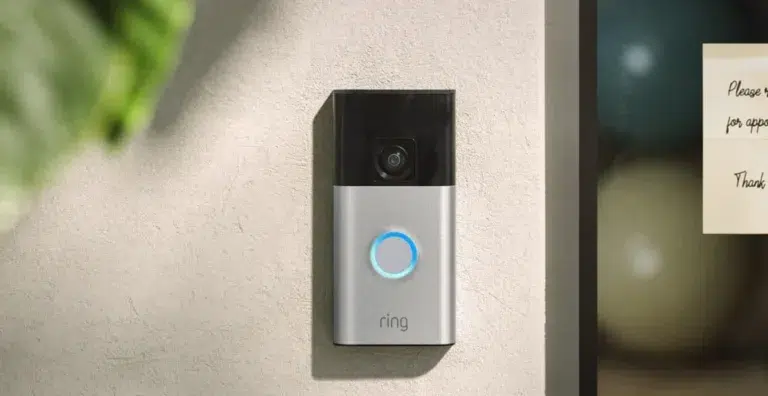 Smart doorbell with camera on wall