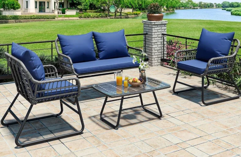 Outdoor patio set with lake view