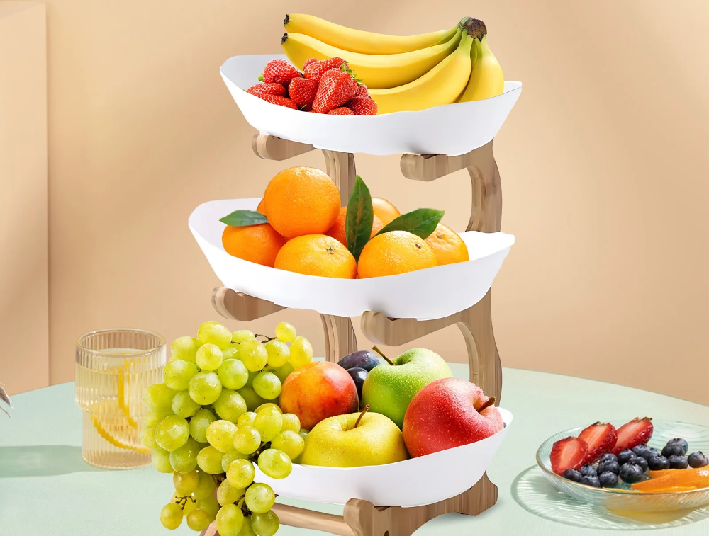 3 Tier Fruit Basket with Bamboo Wood Stand Only $24.97! | SwagGrabber