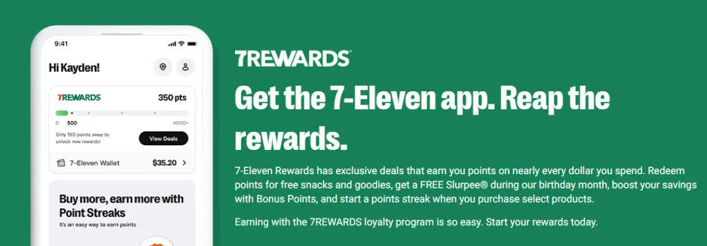 7-Eleven app rewards program benefits and points.