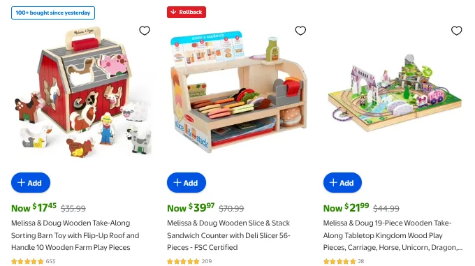 Melissa & Doug wooden toys on sale.