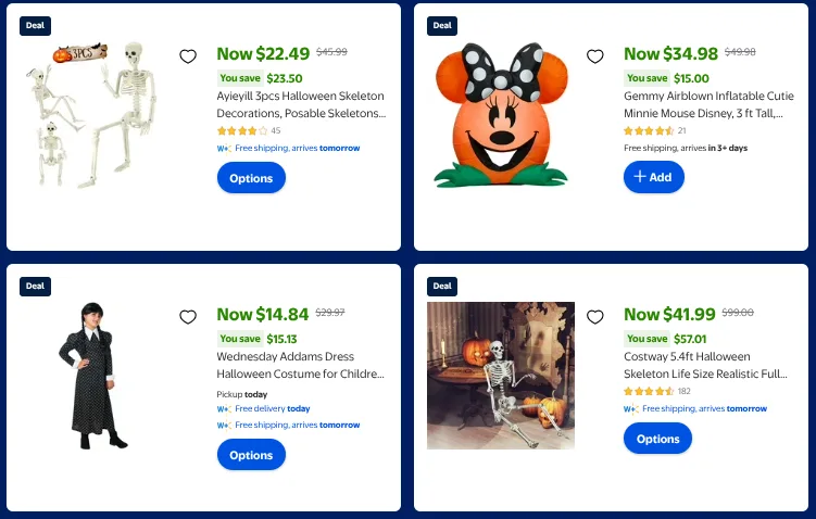 Halloween decorations and costumes deals on sale.