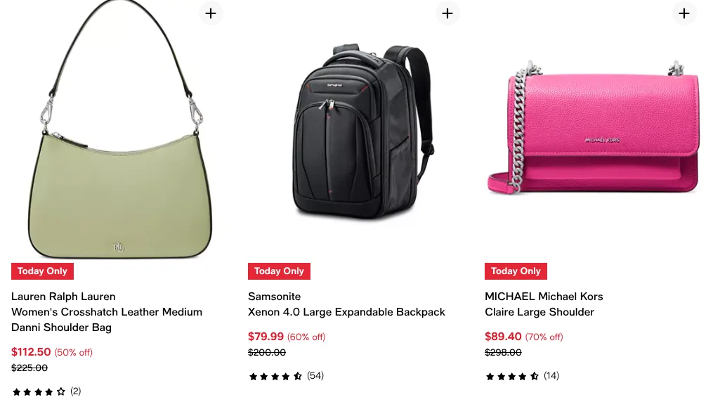 Three different bags on sale, today only.
