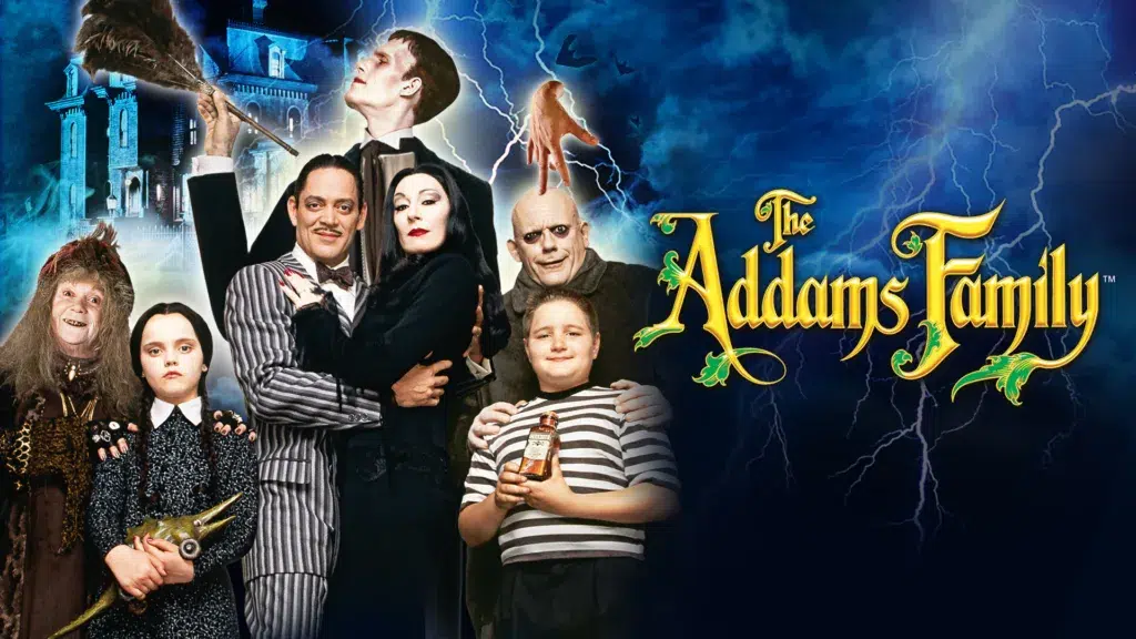 The Addams Family movie poster with characters.