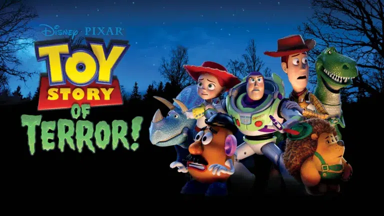 Toy Story characters in spooky woods.