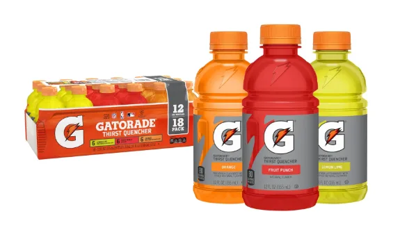 Gatorade bottles and pack, assorted flavors.
