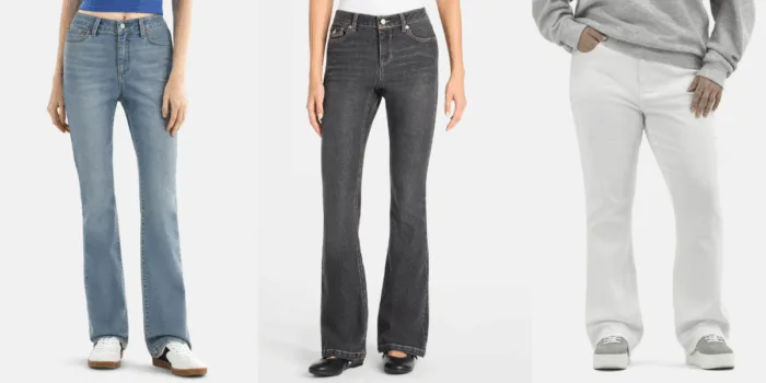 Three styles of bootcut women's jeans