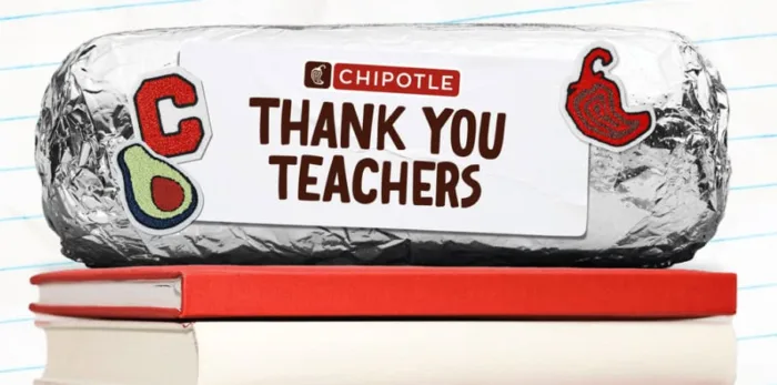 Chipotle burrito thanking teachers on books.