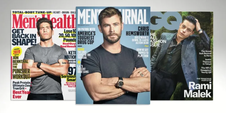 Three magazine covers featuring male celebrities.
