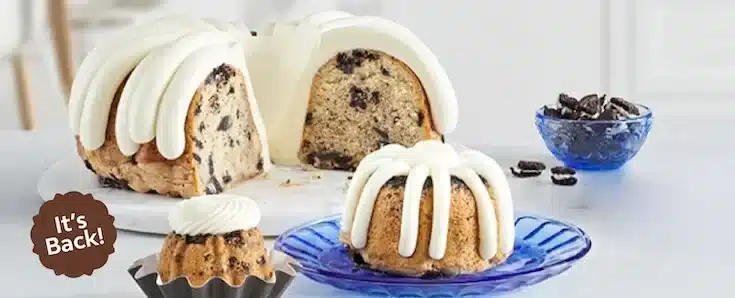 Cream cheese frosted Bundt cake with cookies and cream.