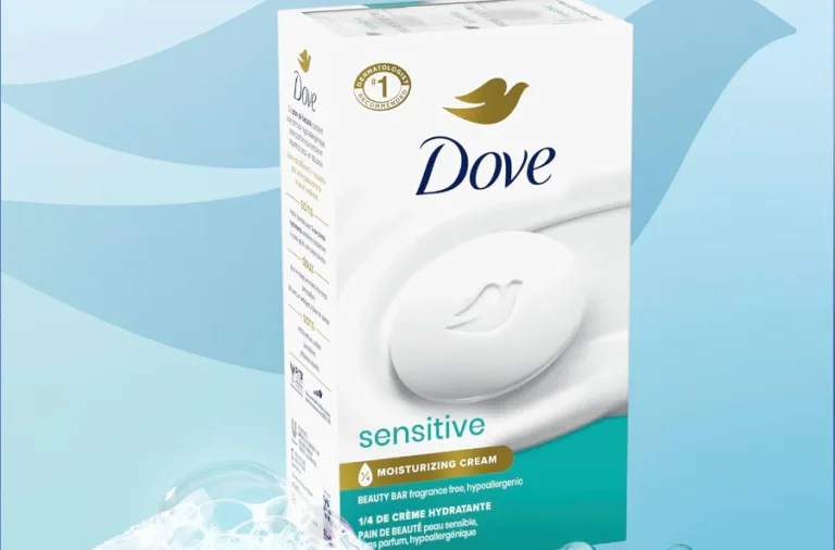 Dove sensitive bar soap box front view.