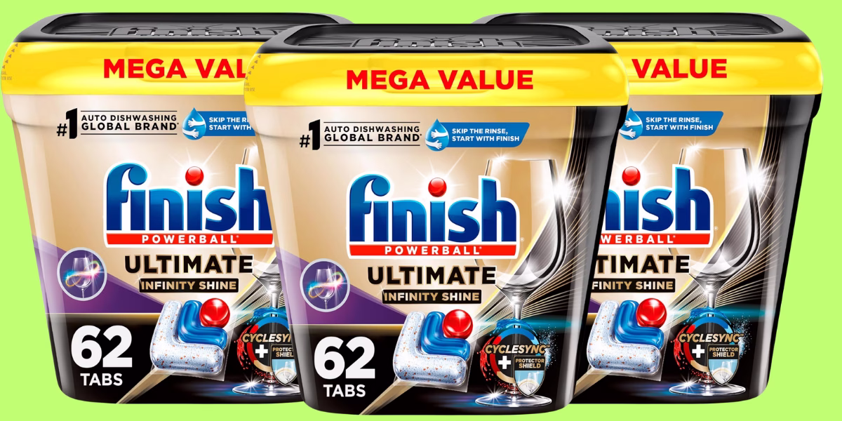 Finish dishwasher tablets, 62 count, mega value pack.