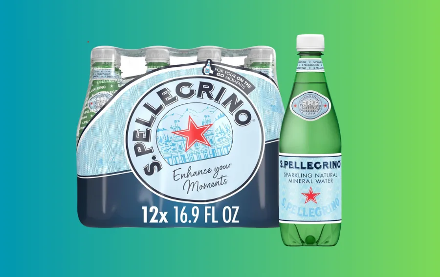 S.Pellegrino sparkling water bottle and 12-pack.