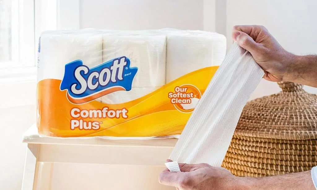 Scott Comfort Plus toilet paper, soft and strong.
