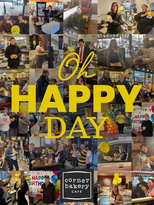 Happy celebration with Corner Bakery Cafe joyfully.