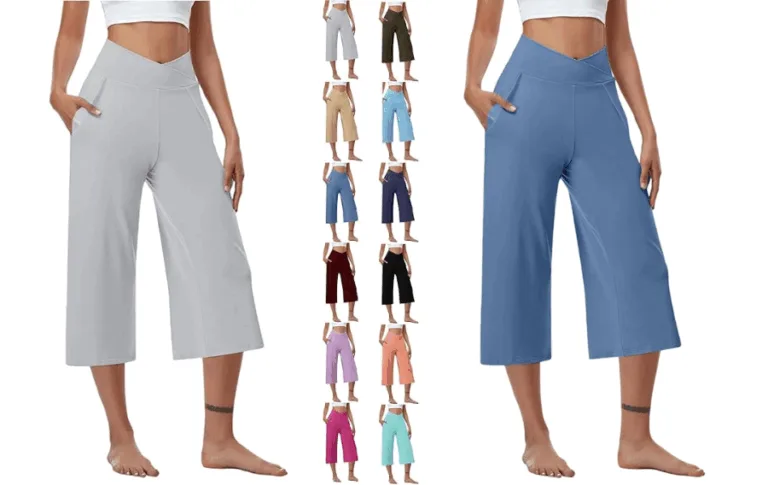 Women's cropped pants in various colors.