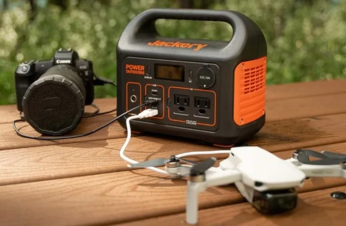Portable power station with camera and drone charging