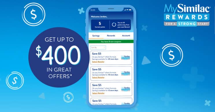 Similac rewards app offers up to 0 savings.