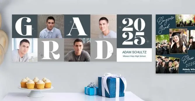 Graduation banner and gifts for 2025 celebration.