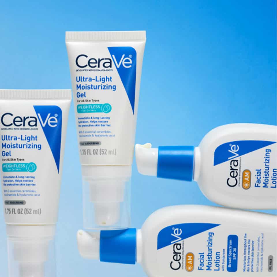 CeraVe moisturizing gel and lotion with SPF 30.