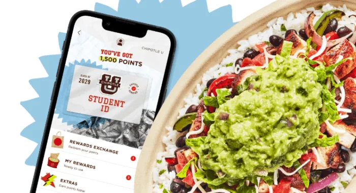 Chipotle rewards app and burrito bowl