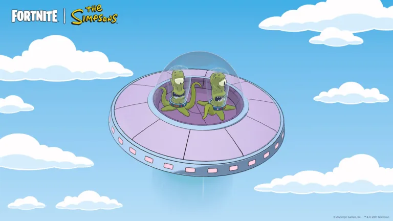 Aliens in UFO from The Simpsons and Fortnite crossover.
