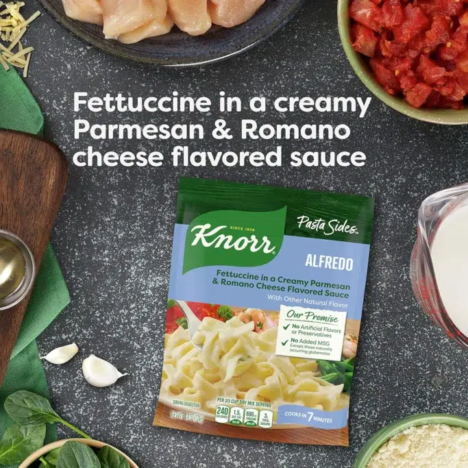 Knorr Alfredo fettuccine pasta with cheese sauce.